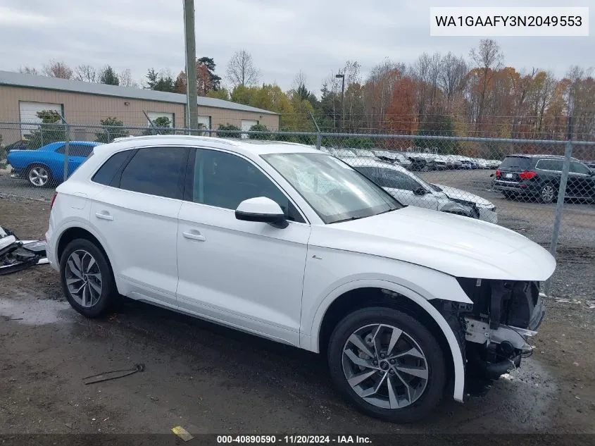 2022 Audi Q5 Premium 45 Tfsi S Line Quattro S Tronic VIN: WA1GAAFY3N2049553 Lot: 40890590