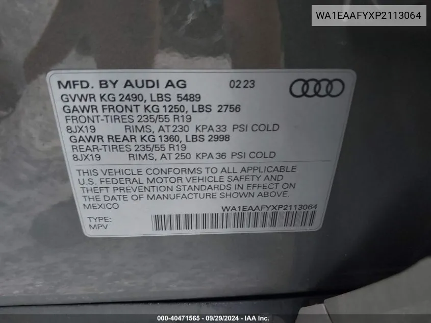 WA1EAAFYXP2113064 2023 Audi Q5 Premium Plus 45