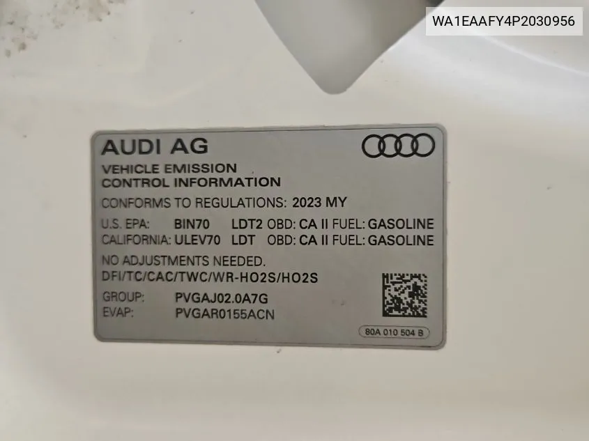 2023 Audi Q5 Premium Plus 45 VIN: WA1EAAFY4P2030956 Lot: 40845226