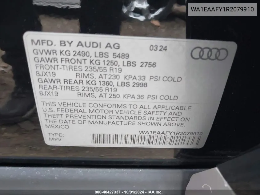 WA1EAAFY1R2079910 2024 Audi Q5 Premium Plus 45 Tfsi S Line Quattro