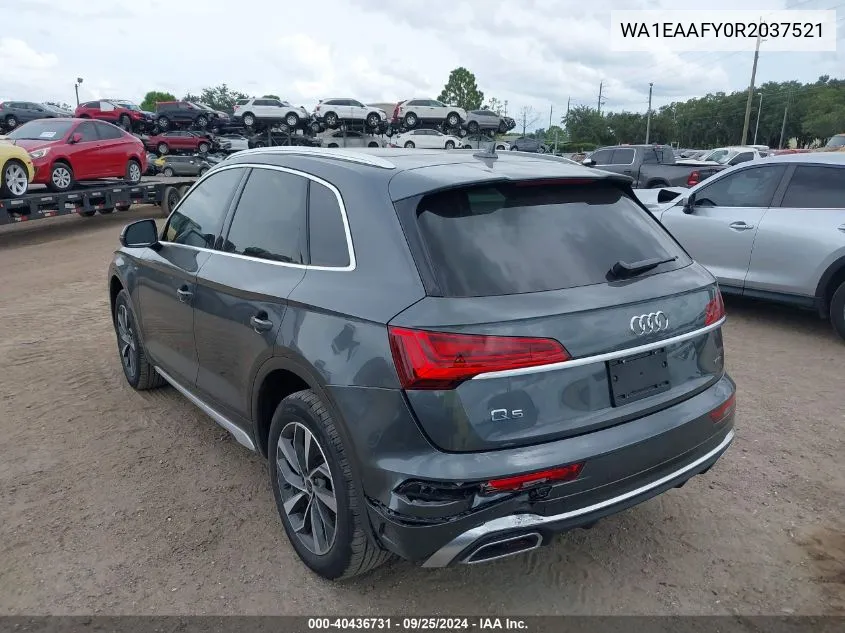 2024 Audi Q5 Premium Plus 45 Tfsi S Line Quattro VIN: WA1EAAFY0R2037521 Lot: 40436731