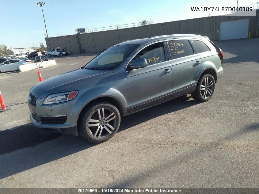 2007 Audi Q7 V6 VIN: WA1BY74L87D040189 Lot: 20179669