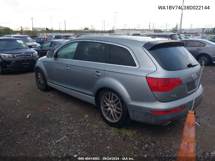 2008 Audi Q7 4.2 Premium VIN: WA1BV74L38D022144 Lot: 40414583