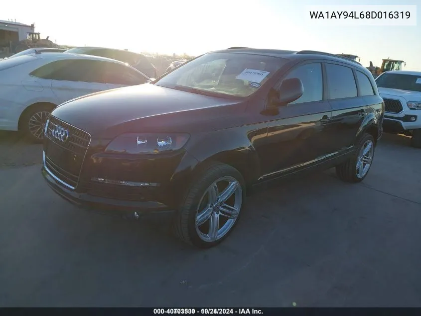 2008 Audi Q7 3.6 VIN: WA1AY94L68D016319 Lot: 40703530