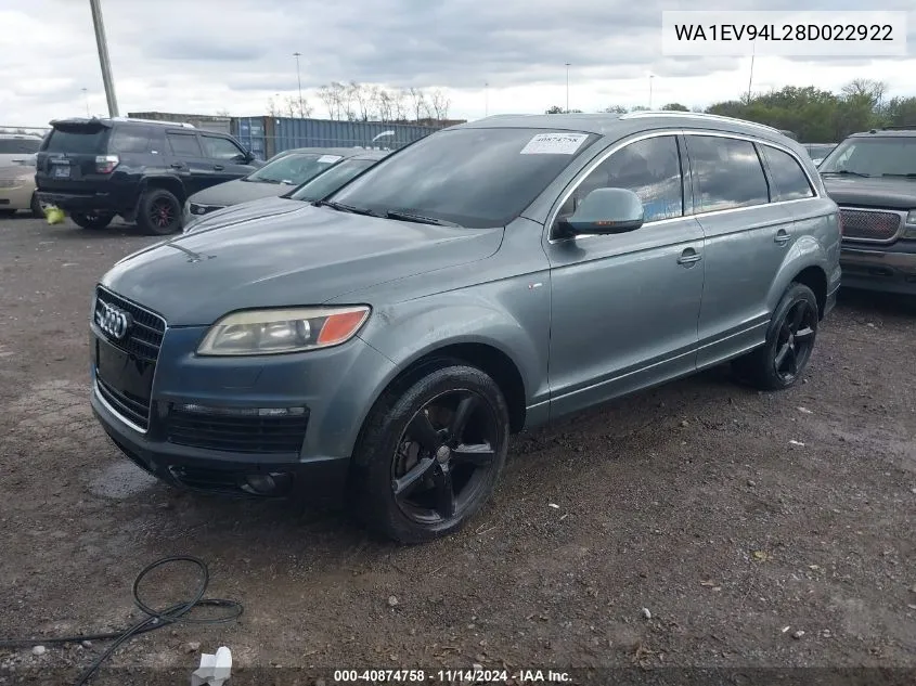 2008 Audi Q7 4.2 Premium VIN: WA1EV94L28D022922 Lot: 40874758