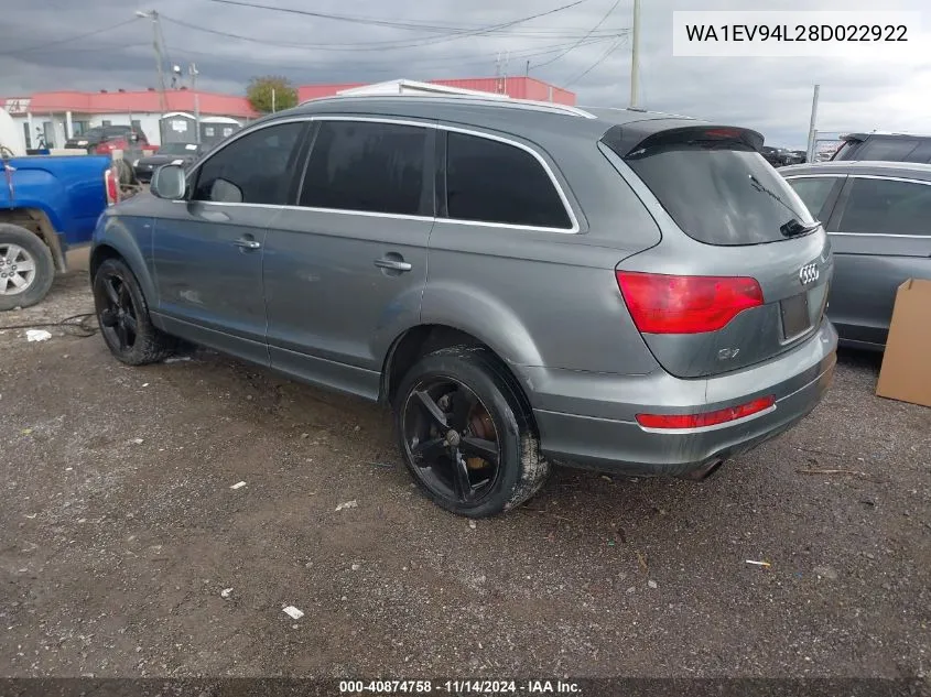 2008 Audi Q7 4.2 Premium VIN: WA1EV94L28D022922 Lot: 40874758