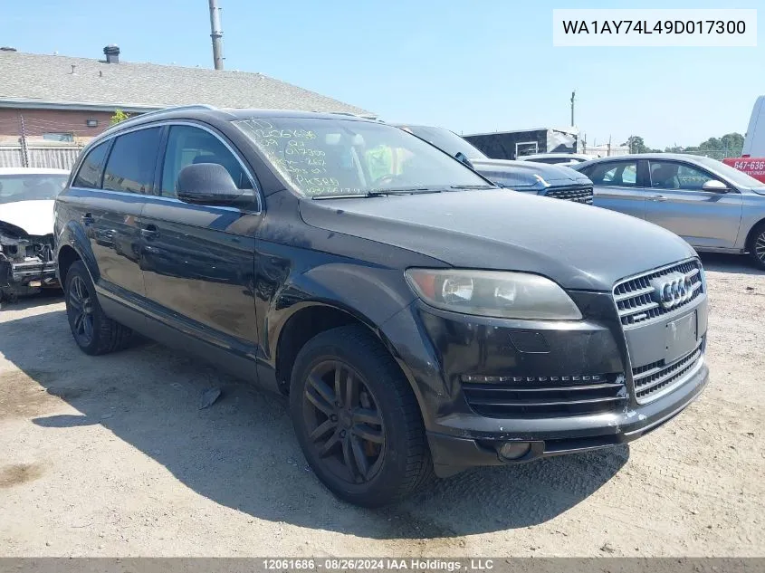 2009 Audi Q7 VIN: WA1AY74L49D017300 Lot: 12061686