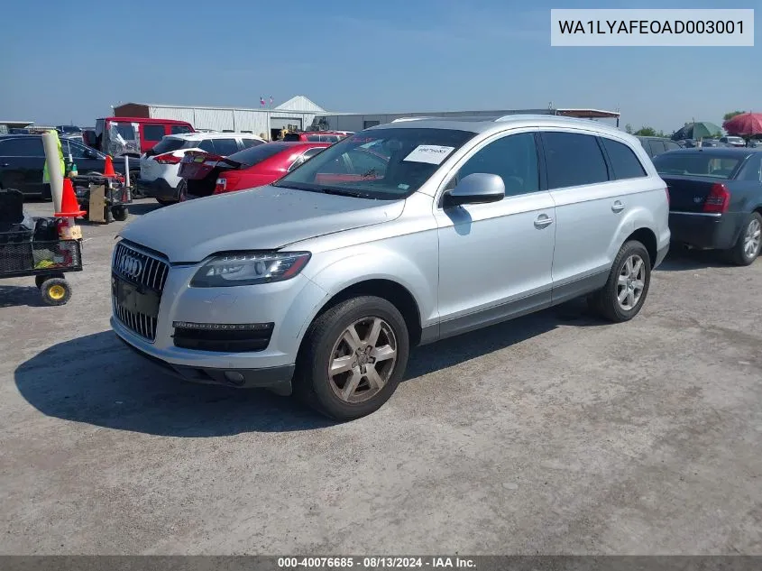 2010 Audi Q7 3.6 Premium VIN: WA1LYAFEOAD003001 Lot: 40076685