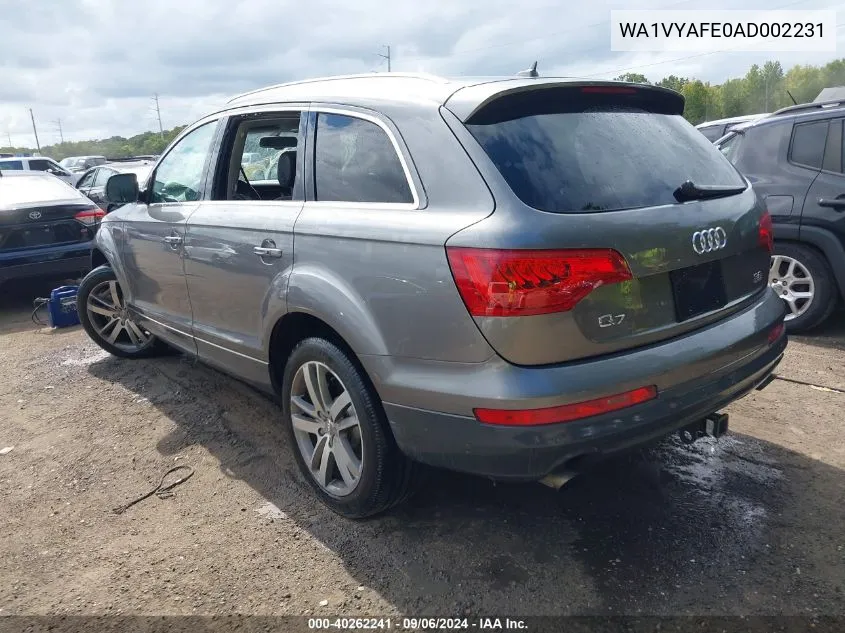 2010 Audi Q7 3.6 Premium VIN: WA1VYAFE0AD002231 Lot: 40262241