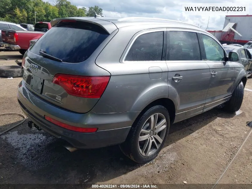 2010 Audi Q7 3.6 Premium VIN: WA1VYAFE0AD002231 Lot: 40262241