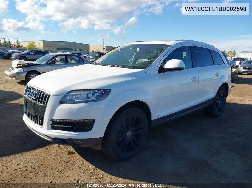 2011 Audi Q7 VIN: WA1LGCFE1BD002598 Lot: 12109076