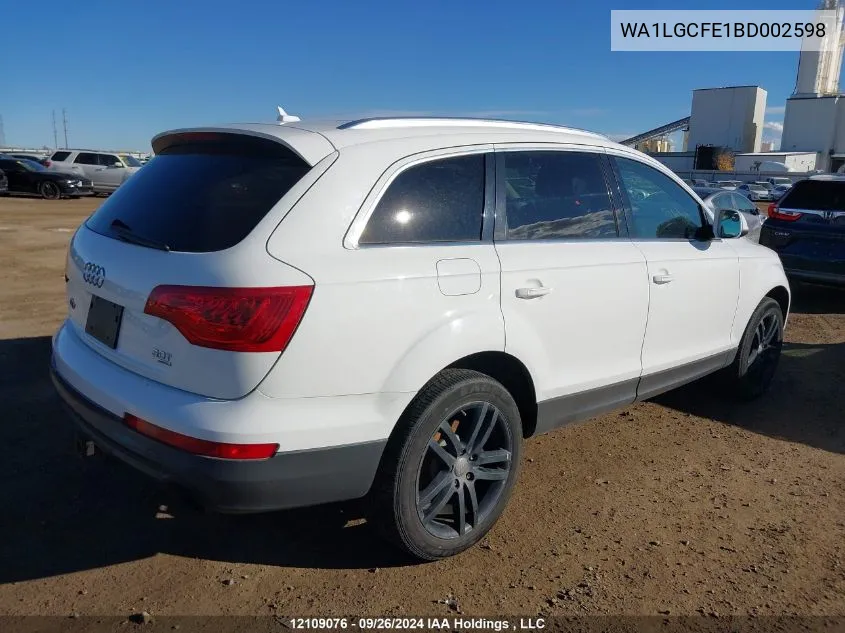 2011 Audi Q7 VIN: WA1LGCFE1BD002598 Lot: 12109076