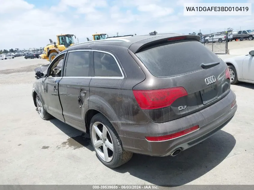 2011 Audi Q7 3.0T S Line Prestige VIN: WA1DGAFE3BD010419 Lot: 39539685