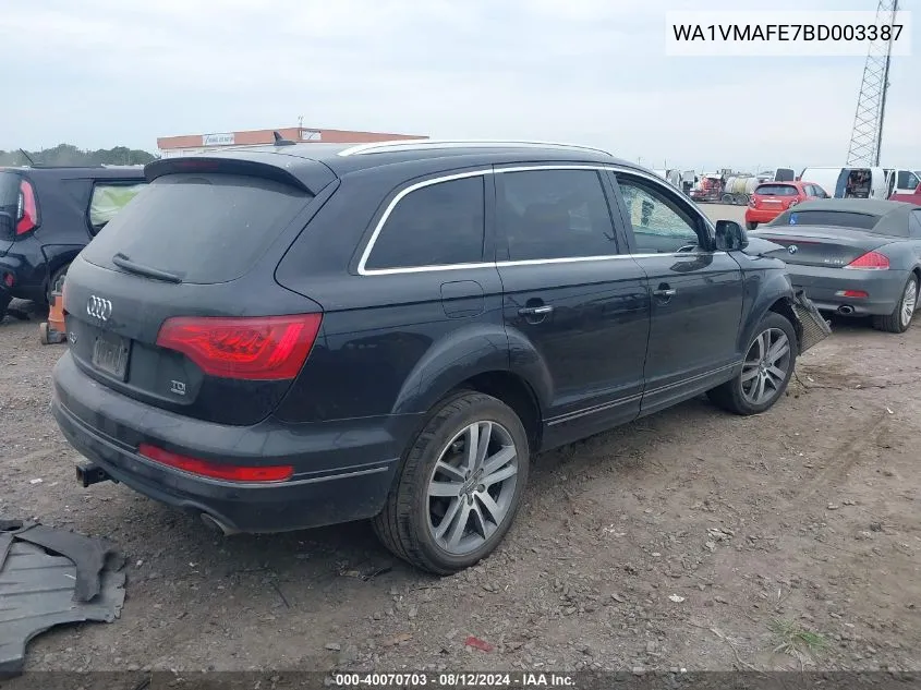 2011 Audi Q7 3.0 Tdi Premium VIN: WA1VMAFE7BD003387 Lot: 40070703