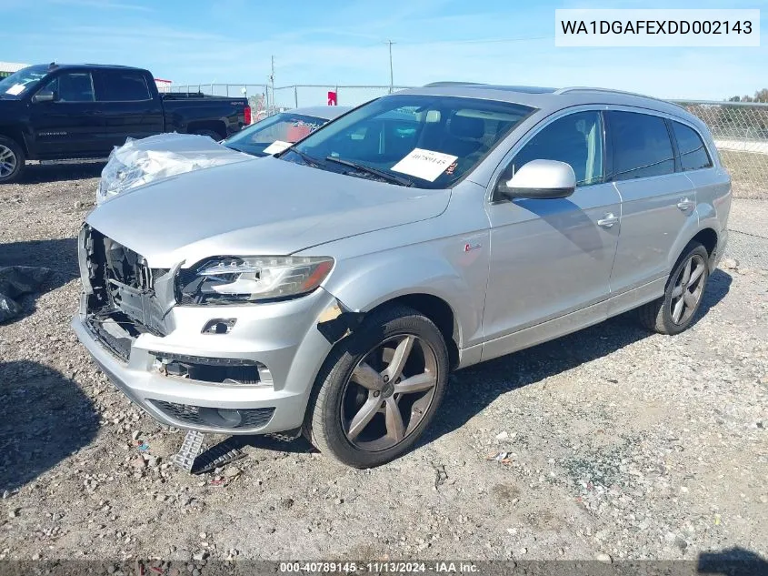 2013 Audi Q7 3.0T S Line Prestige VIN: WA1DGAFEXDD002143 Lot: 40789145