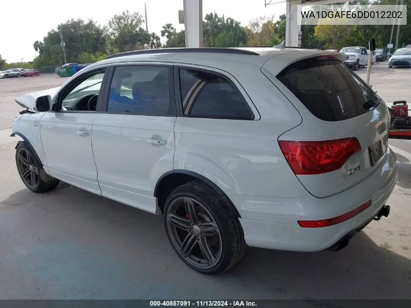 2013 Audi Q7 3.0T S Line Prestige VIN: WA1DGAFE6DD012202 Lot: 40857091