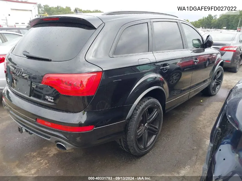 2015 Audi Q7 3.0T S Line Prestige VIN: WA1DGAFE9FD027022 Lot: 40806155