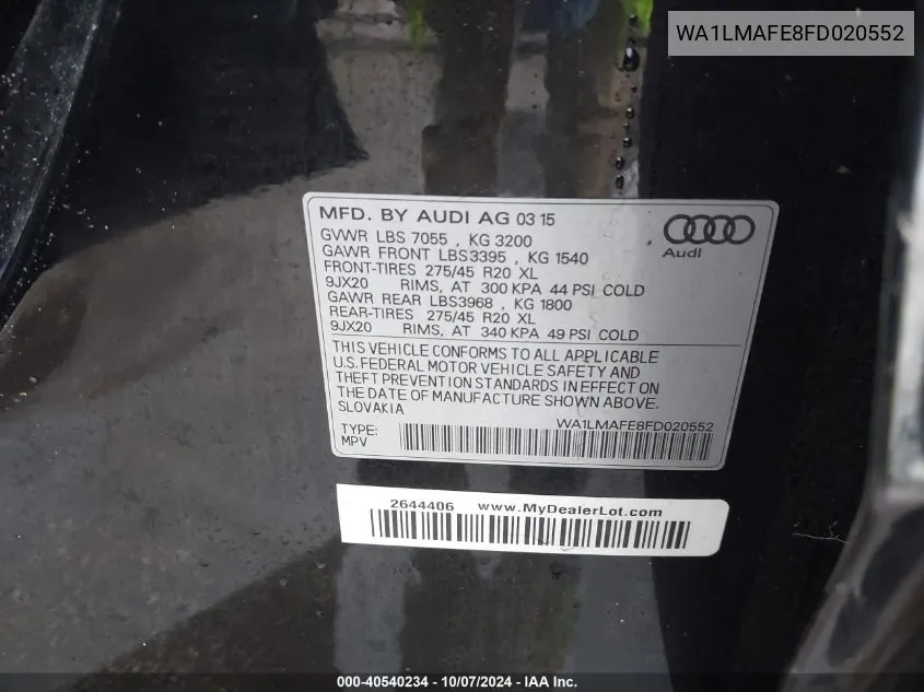 WA1LMAFE8FD020552 2015 Audi Q7 Tdi/Premium Plus