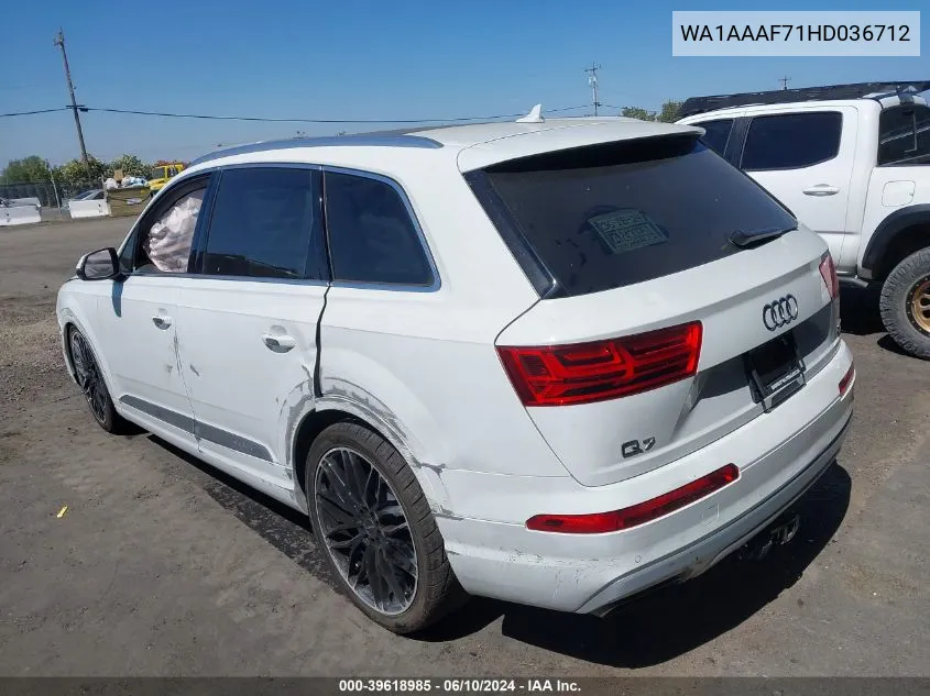 2017 Audi Q7 3.0T Premium VIN: WA1AAAF71HD036712 Lot: 39618985