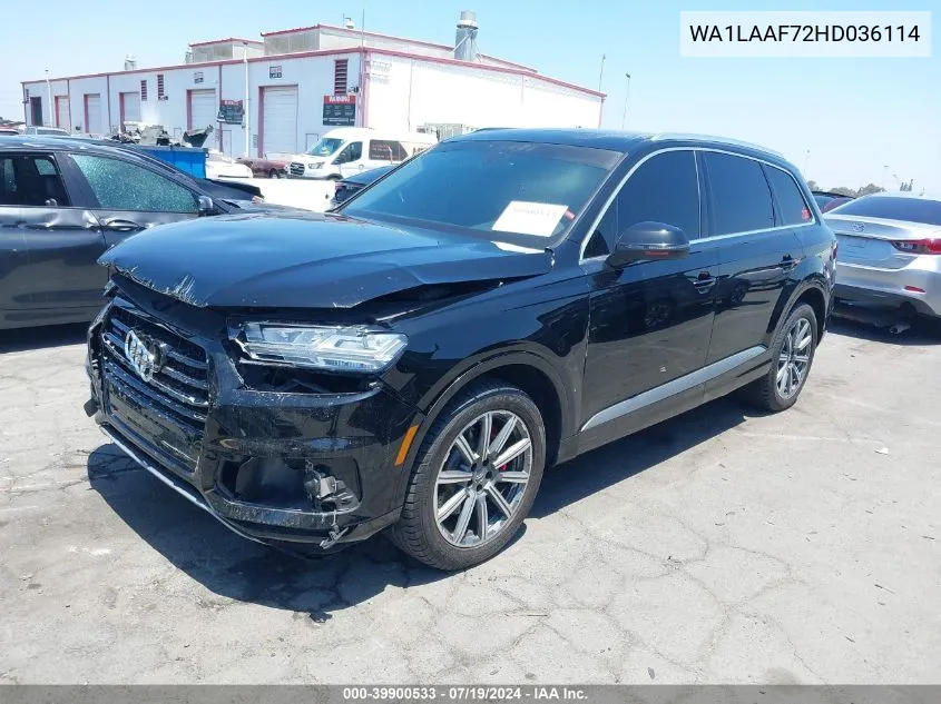 2017 Audi Q7 3.0T Premium VIN: WA1LAAF72HD036114 Lot: 39900533