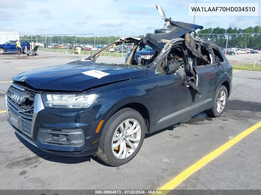 2017 Audi Q7 3.0T Premium VIN: WA1LAAF70HD034510 Lot: 39904573