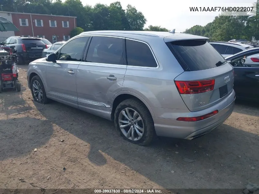 2017 Audi Q7 3.0T Premium VIN: WA1AAAF76HD022207 Lot: 39937630