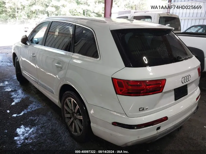 2017 Audi Q7 3.0T Premium VIN: WA1AAAF74HD025669 Lot: 40097322