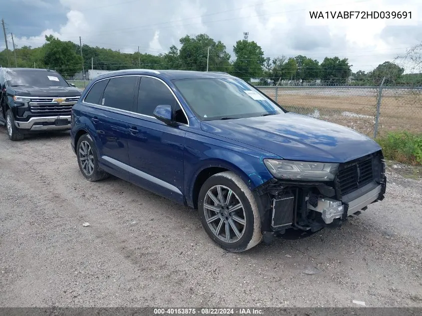 2017 Audi Q7 3.0T Premium VIN: WA1VABF72HD039691 Lot: 40153875