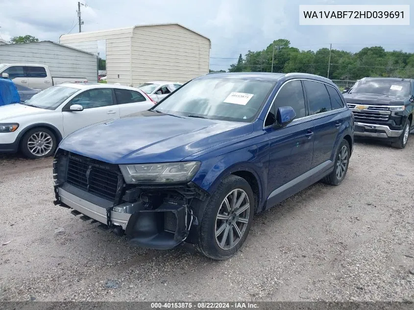 2017 Audi Q7 3.0T Premium VIN: WA1VABF72HD039691 Lot: 40153875