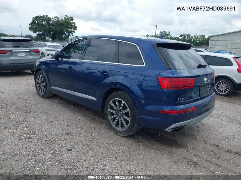 2017 Audi Q7 3.0T Premium VIN: WA1VABF72HD039691 Lot: 40153875