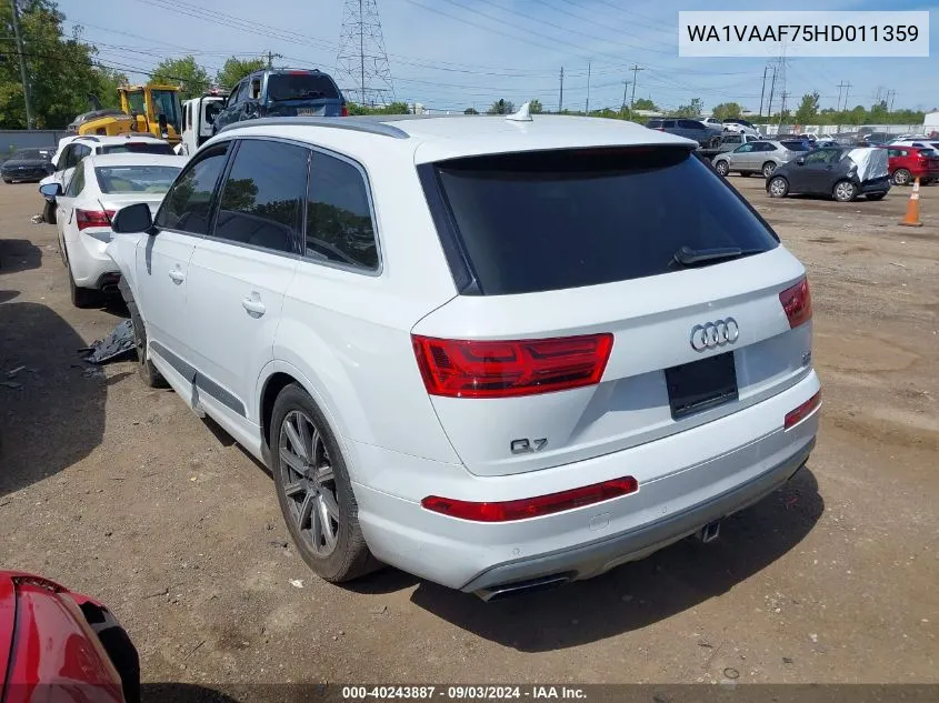 2017 Audi Q7 3.0T Premium VIN: WA1VAAF75HD011359 Lot: 40243887