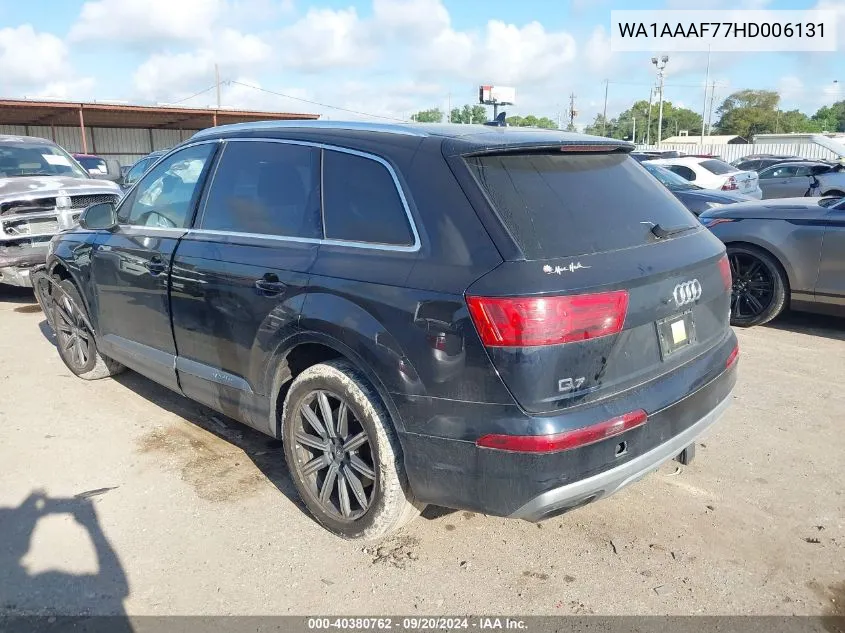 2017 Audi Q7 3.0T Premium VIN: WA1AAAF77HD006131 Lot: 40380762