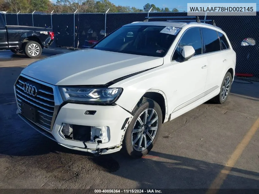 2017 Audi Q7 3.0T Premium VIN: WA1LAAF78HD002145 Lot: 40856364