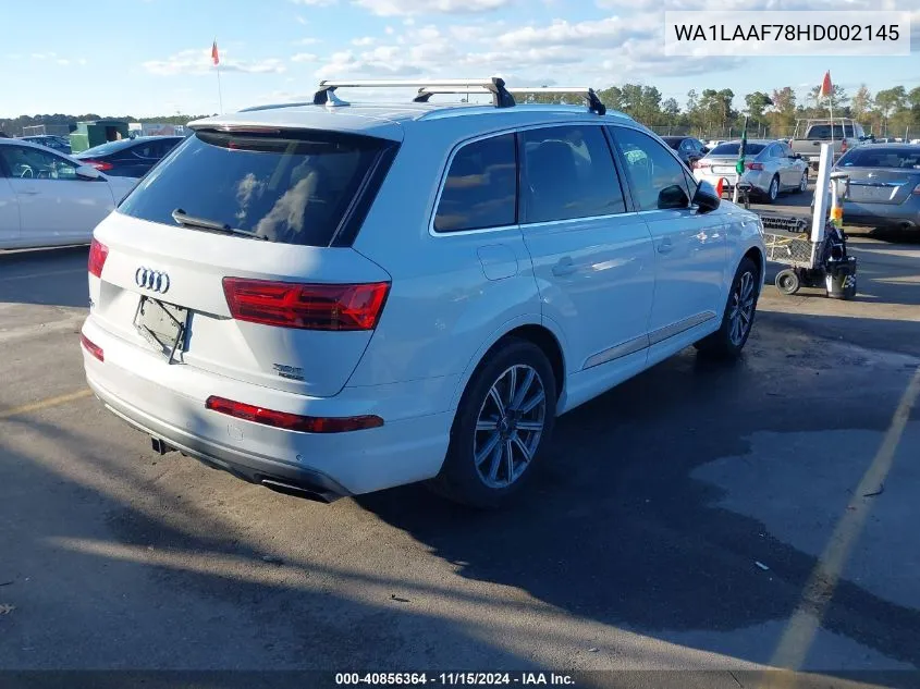 2017 Audi Q7 3.0T Premium VIN: WA1LAAF78HD002145 Lot: 40856364