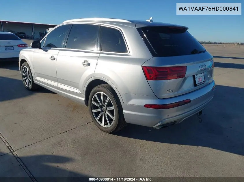 2017 Audi Q7 3.0T Premium VIN: WA1VAAF76HD000841 Lot: 40900014