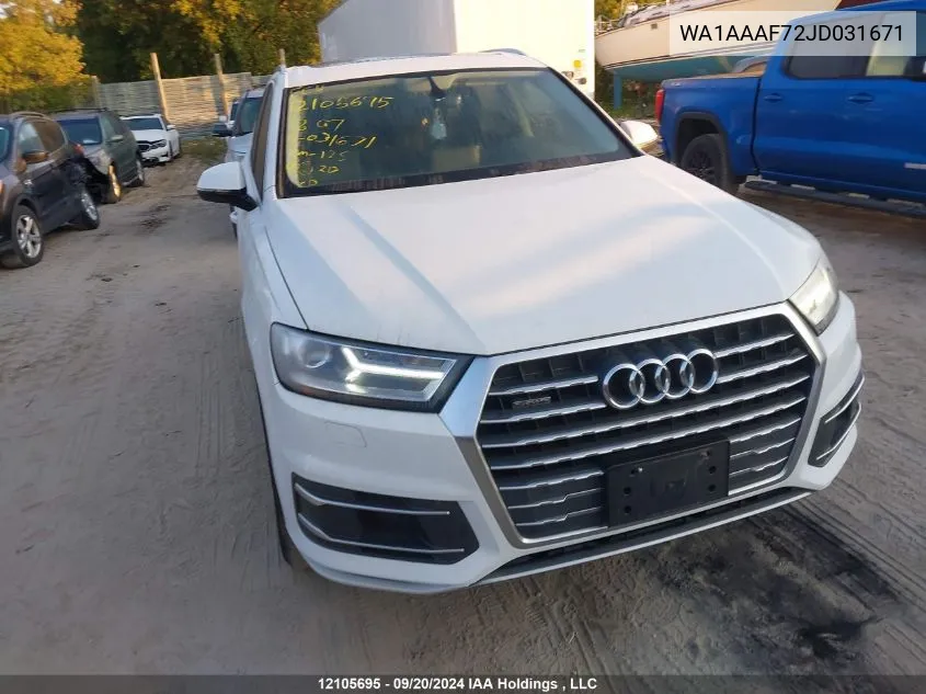 2018 Audi Q7 VIN: WA1AAAF72JD031671 Lot: 12105695