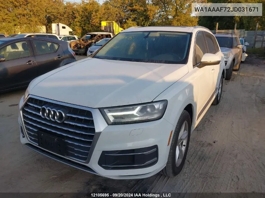 2018 Audi Q7 VIN: WA1AAAF72JD031671 Lot: 12105695