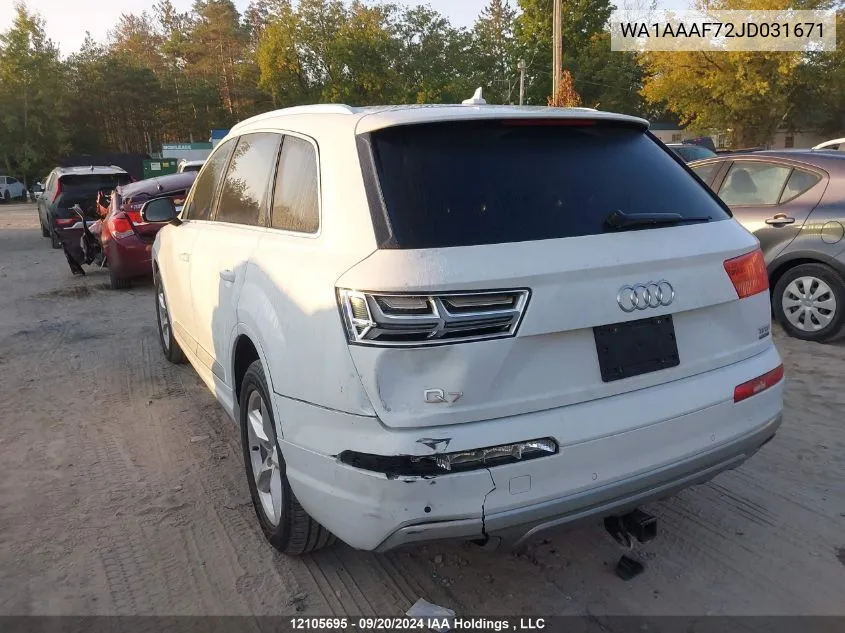 2018 Audi Q7 VIN: WA1AAAF72JD031671 Lot: 12105695