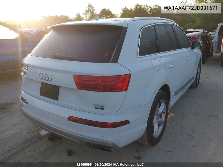 2018 Audi Q7 VIN: WA1AAAF72JD031671 Lot: 12105695