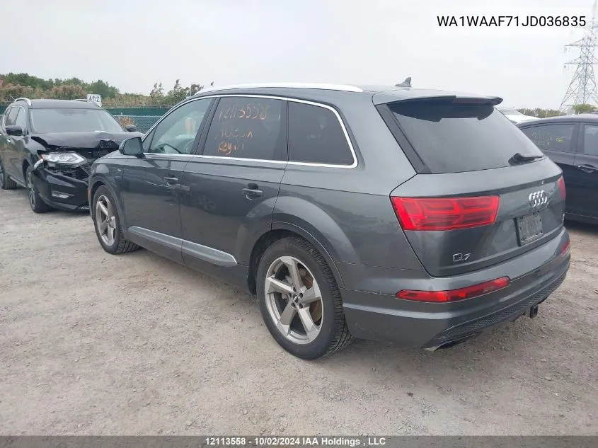 2018 Audi Q7 VIN: WA1WAAF71JD036835 Lot: 12113558