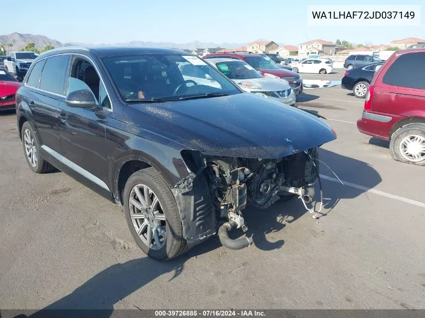 2018 Audi Q7 2.0T Premium VIN: WA1LHAF72JD037149 Lot: 39726885