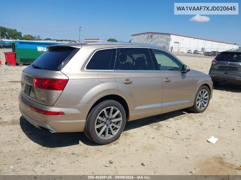 2018 Audi Q7 3.0T Premium VIN: WA1VAAF7XJD020645 Lot: 40289125