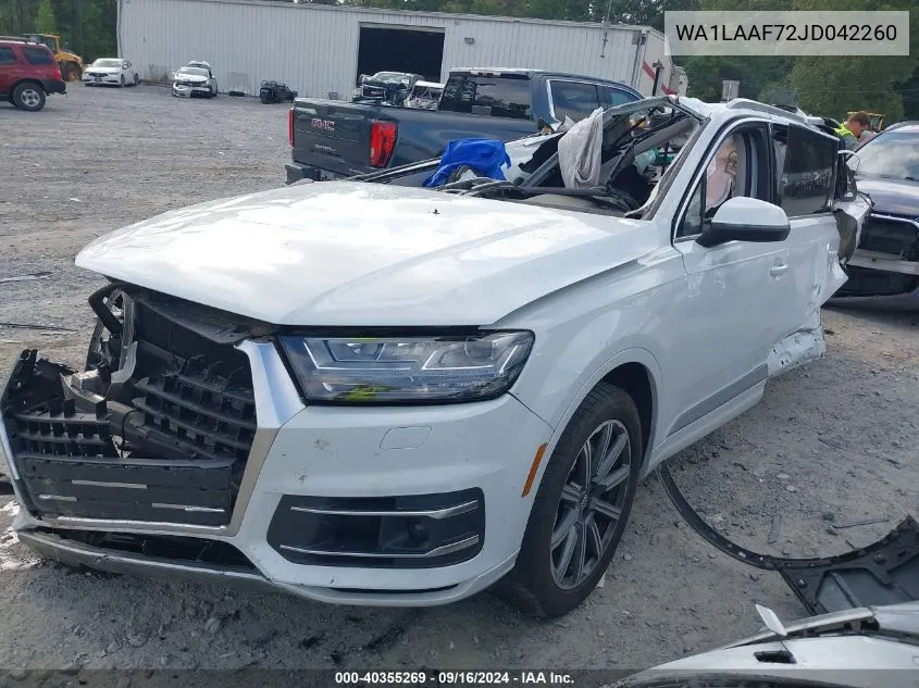 2018 Audi Q7 3.0T Premium VIN: WA1LAAF72JD042260 Lot: 40355269