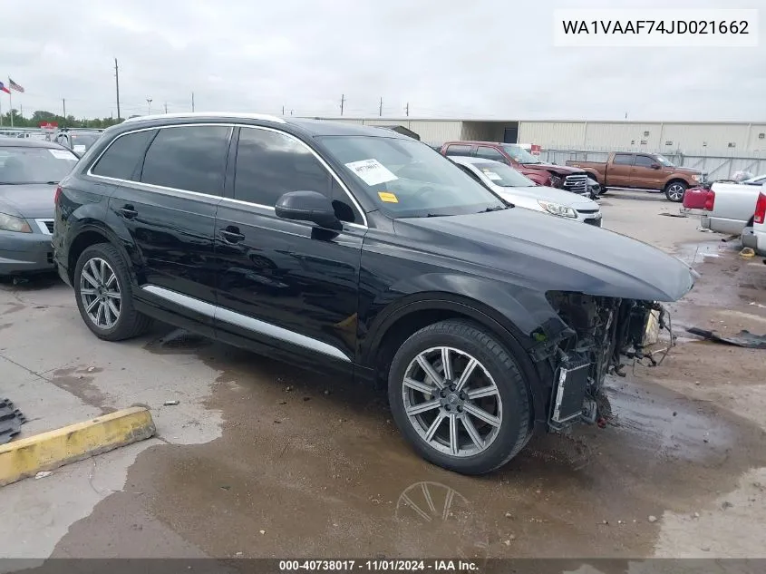 2018 Audi Q7 3.0T Premium VIN: WA1VAAF74JD021662 Lot: 40738017