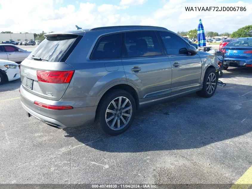 2018 Audi Q7 3.0T Premium VIN: WA1VAAF72JD006786 Lot: 40749830