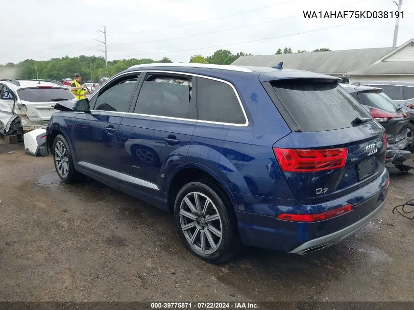 2019 Audi Q7 45 Se Premium VIN: WA1AHAF75KD038191 Lot: 39775871