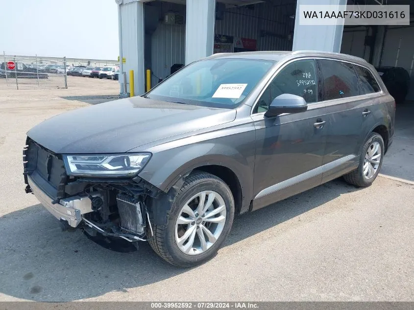 2019 Audi Q7 55 Premium/55 Se Premium VIN: WA1AAAF73KD031616 Lot: 39952592