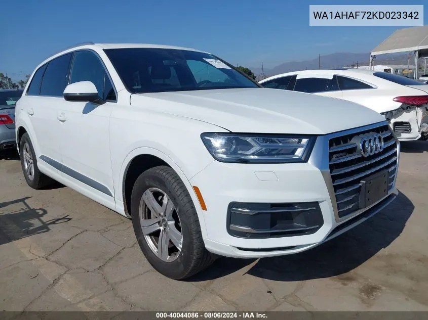 2019 Audi Q7 Premium VIN: WA1AHAF72KD023342 Lot: 40044086