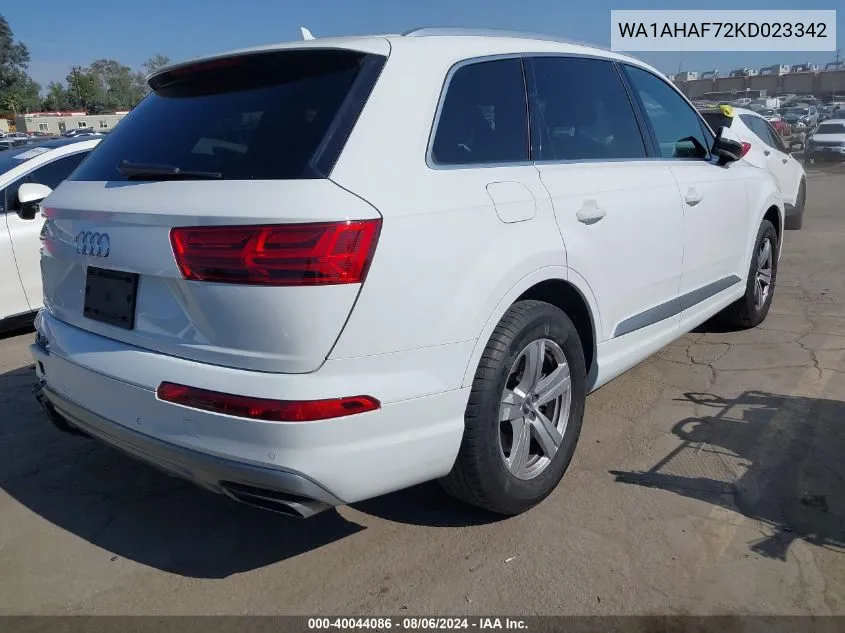 2019 Audi Q7 Premium VIN: WA1AHAF72KD023342 Lot: 40044086