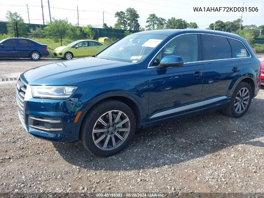 2019 Audi Q7 45 Premium/45 Se Premium VIN: WA1AHAF72KD031506 Lot: 40195302